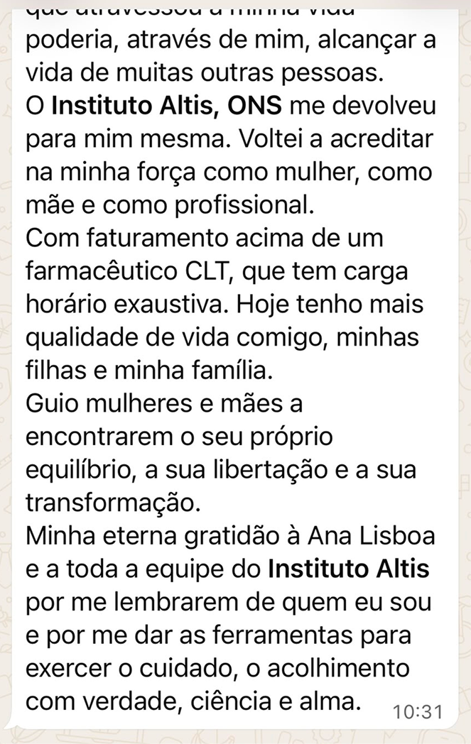 Continuação da mensagem de Marcela Ricci: hoje fatura acima de um farmacêutico CLT e guia mulheres e mães rumo à própria transformação (parte 2 de 2)